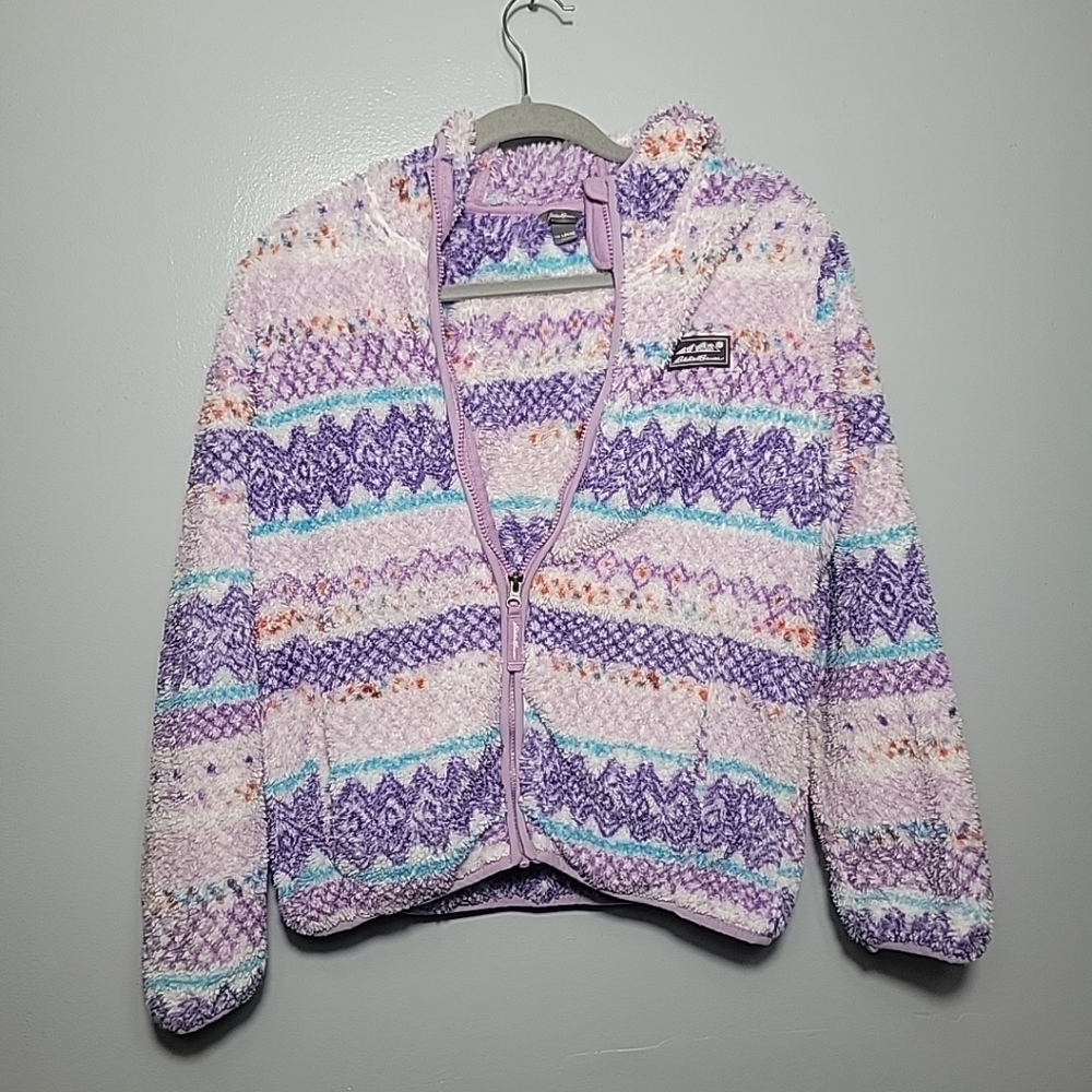 Eddie Bauer Purple Printed Fleece Plus Hooded Zip Front Jacket Grils L(14/16)